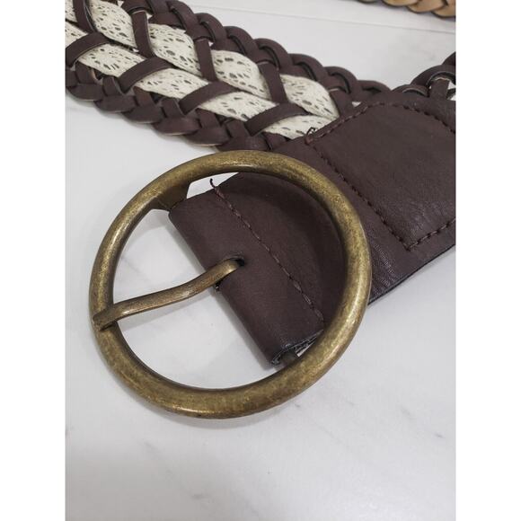 Leather Belt Braided Brass Buckle Boho Brown beach y2k festival SIZE‎ 0 lace - Picture 3 of 6